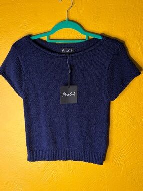 Marled NWT Navy Short Sleeve Knit, waist height, Tee, Top, Sz Small